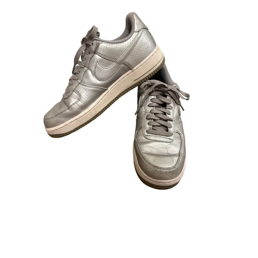 Nike Air Force 1 Low Metallic Silver Perforated Leather Sneakers 718152-011 10